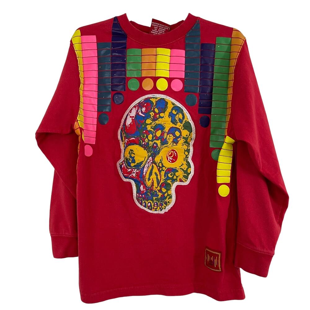 Boy's Focus 70 Jeans Red Long sleeved Textured Skull shirt - 8
